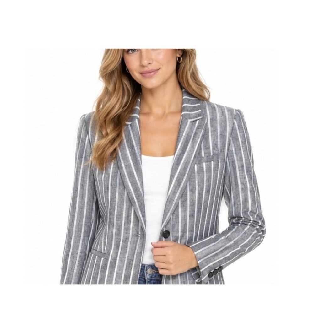 Banana Republic Blazer Linen Cotton Classic Gray Stripe 4